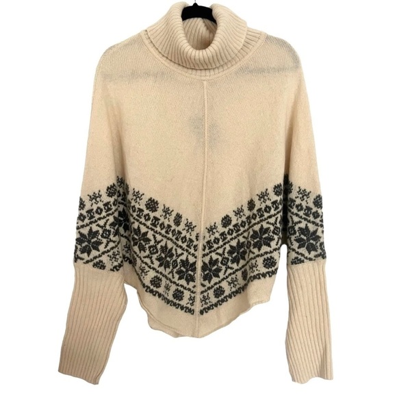 Harley Of Scotland Beige 100% Wool FairIsle Poncho Cape Sweater NWT One Size - Picture 1 of 9